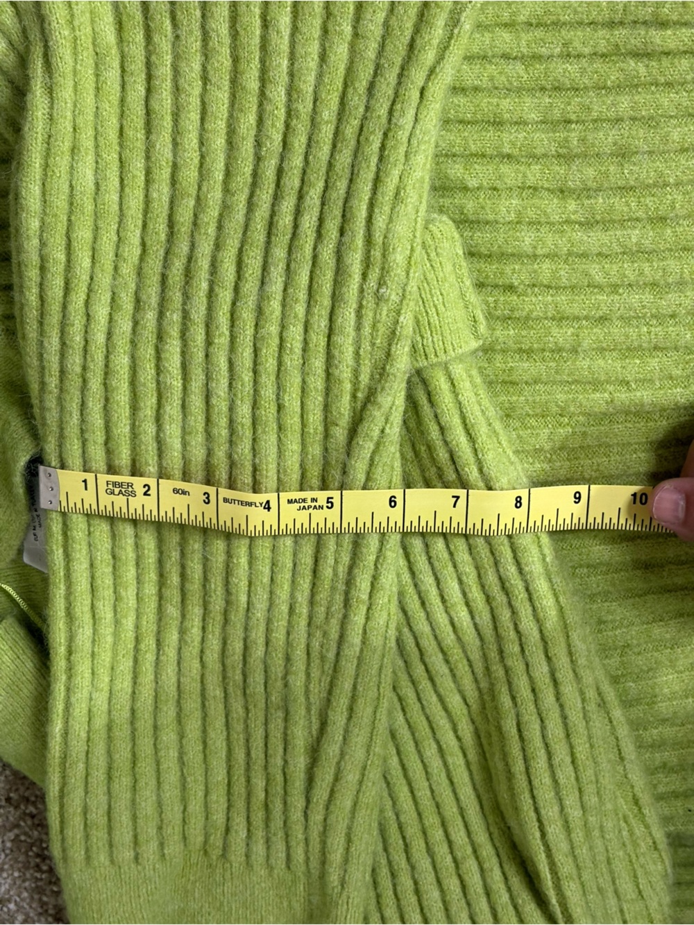 Zara Lime Green Ribbed V-Neck Sweater with Polo Collar - Picture 9 of 11